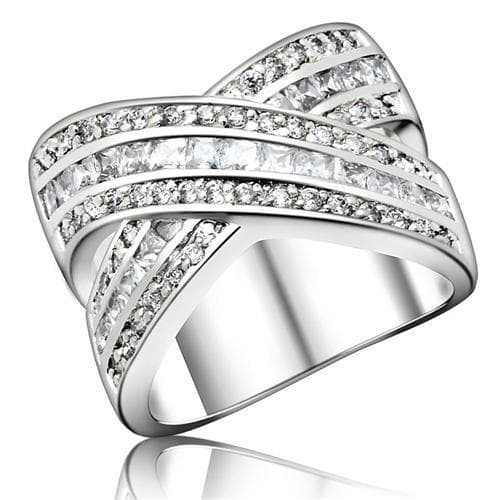Sterling Silver CZ Crossover Multi-Row Ring