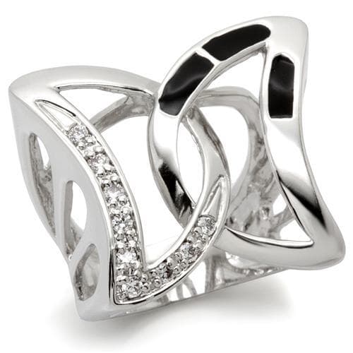Brass Black Enamel Geometric CZ Cutout Ring