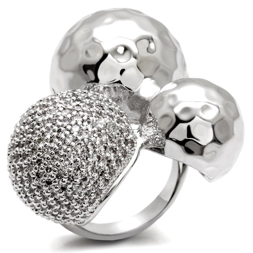 Brass CZ Pavé Ball Hammered Ring