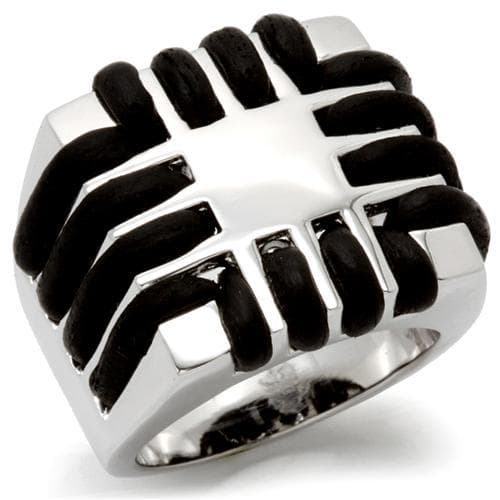 Brass Black Enamel Geometric Grid Ring
