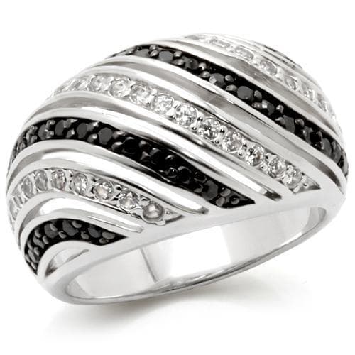 Brass Black White CZ Stripe Ring