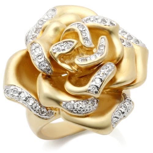 Brass Gold CZ Rose Bloom Ring