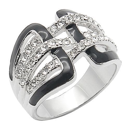 Brass Black Enamel CZ Geometric Dome Ring
