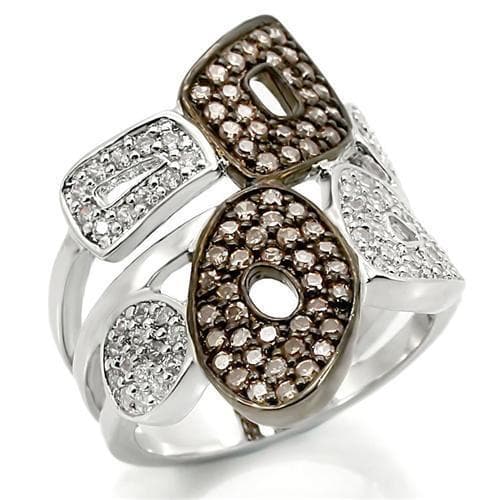Brass Brown White CZ Geometric Modern Ring