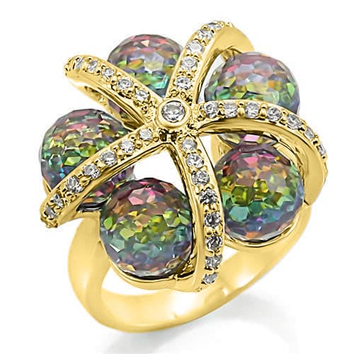 Brass Iridescent Crystal Starfish Bow Ring