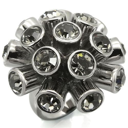 Brass Grey Crystal Flower Cluster Ring