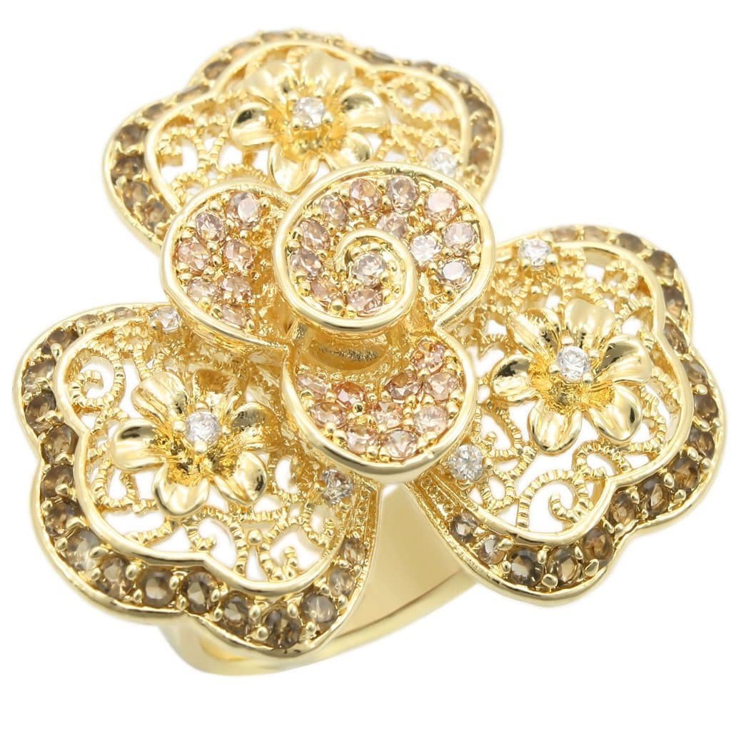 Brass Gold CZ Filigree Flower Ring