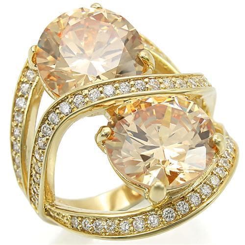 Brass Champagne CZ Heart Bypass Ring
