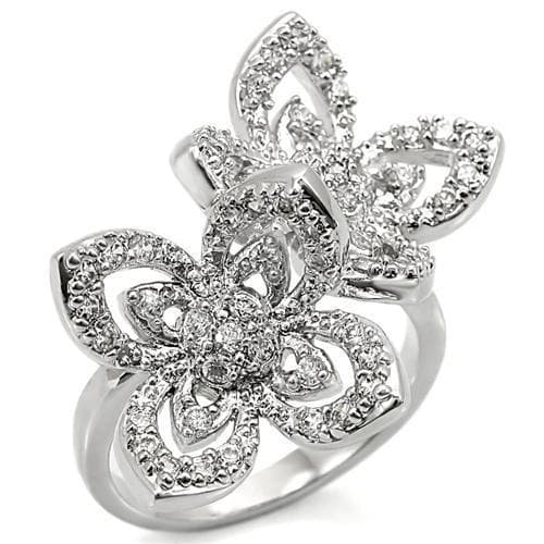 Brass CZ Pave Double Flower Openwork Ring