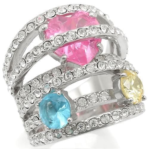 Brass Multi-Color CZ Triple Stone Wide Band Ring