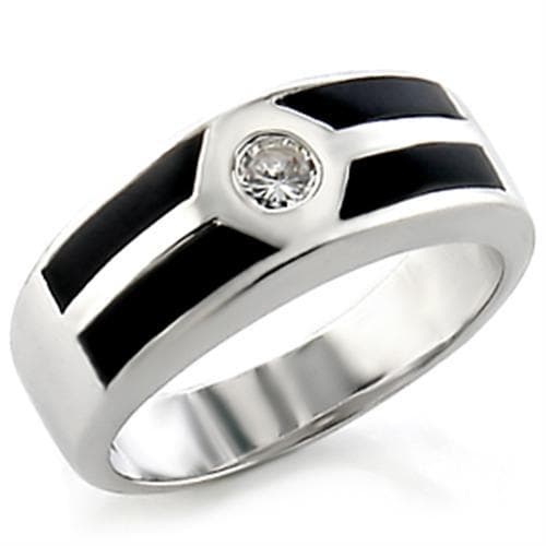 Brass Black Enamel CZ Men's Band Ring