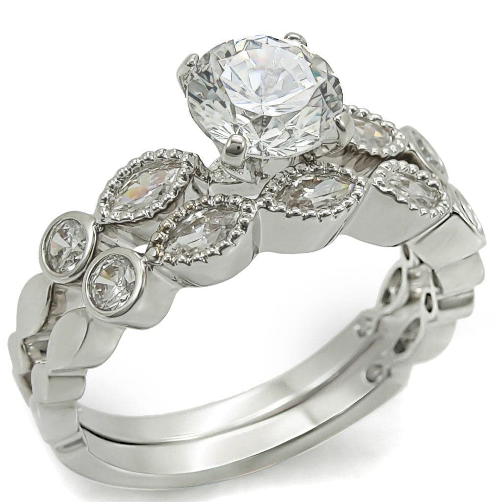 Brass CZ Bezel Floral Vine Ring