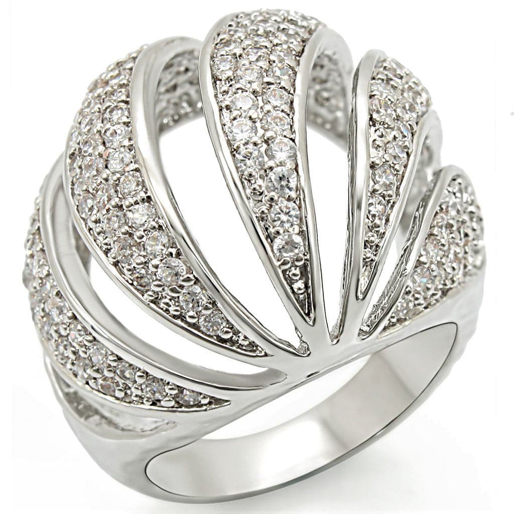 Brass CZ Pavé Shell Fan Dome Ring