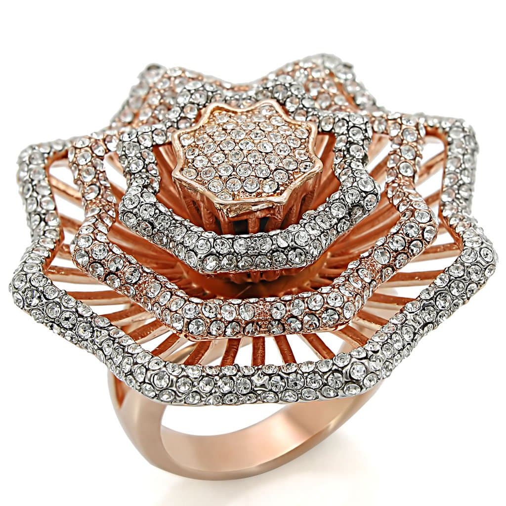 Brass Rose Gold CZ Layered Star Cocktail Ring