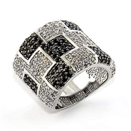 Brass Black White CZ Grid Buckle Wide Band Ring