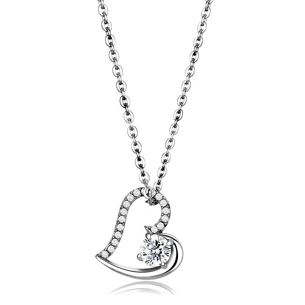 Stainless Steel CZ Pave Heart Pendant Chain Pendant