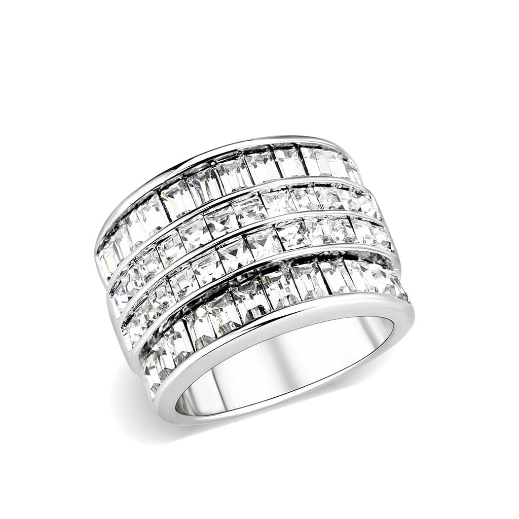 Brass Silver Clear CZ Multi-Row Band Ring