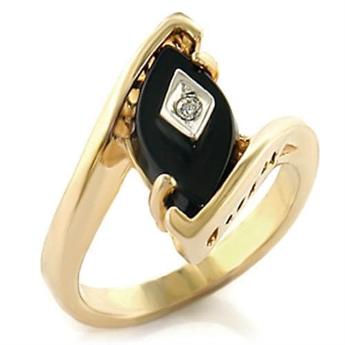 Brass Black Onyx Gold CZ Bypass Ring | The Stainless Jewelry