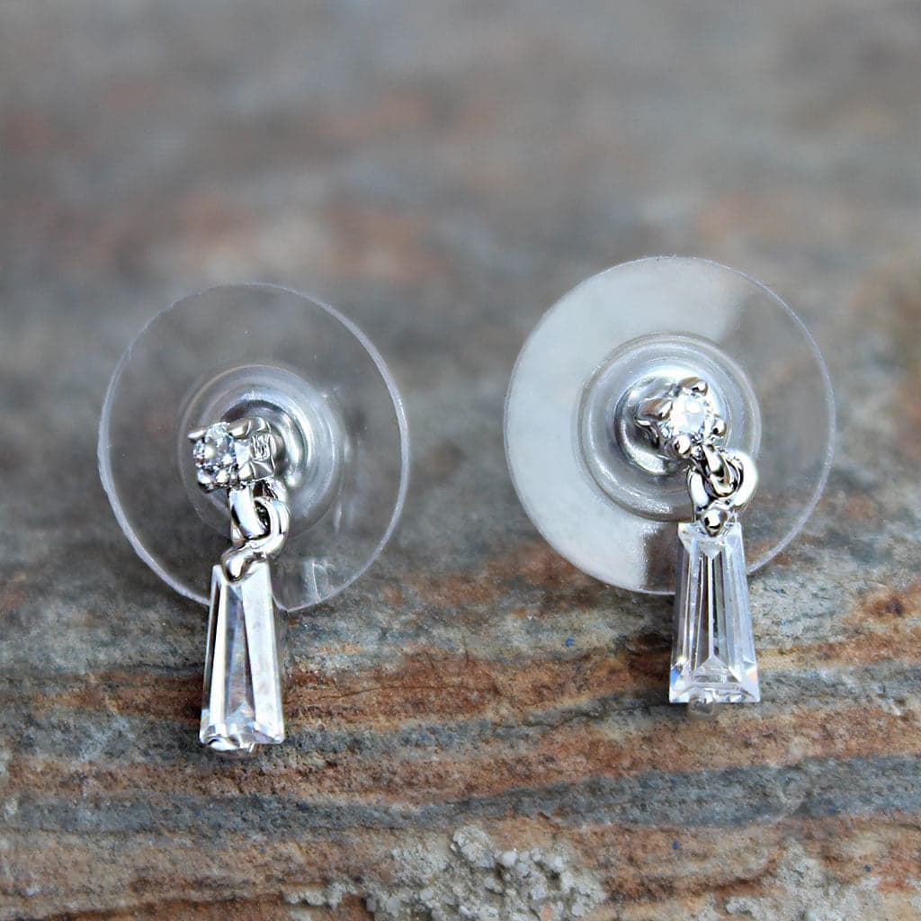 Brass Silver CZ Baguette Stud Earrings | The Stainless Jewelry