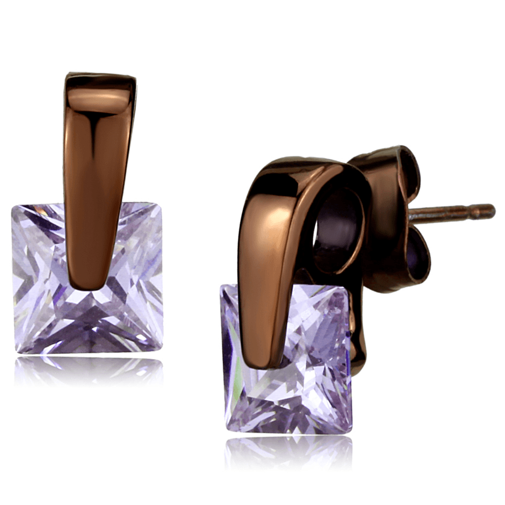 Stainless Steel Coffee Brown IP Lavender Purple Princess Earrings