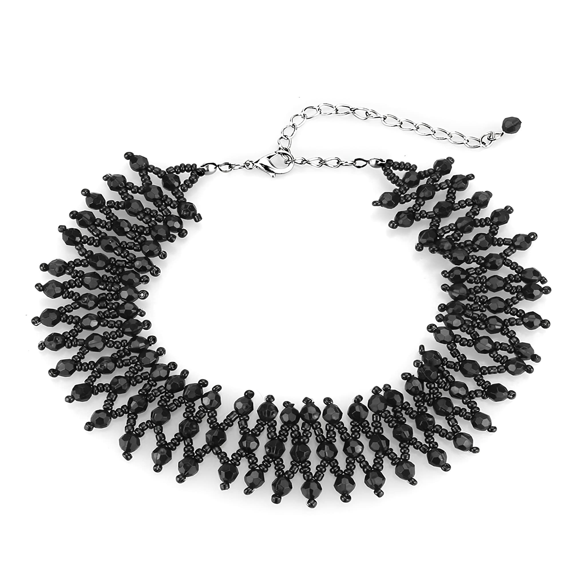 Brass Black Bead Lace Spike Choker Necklace