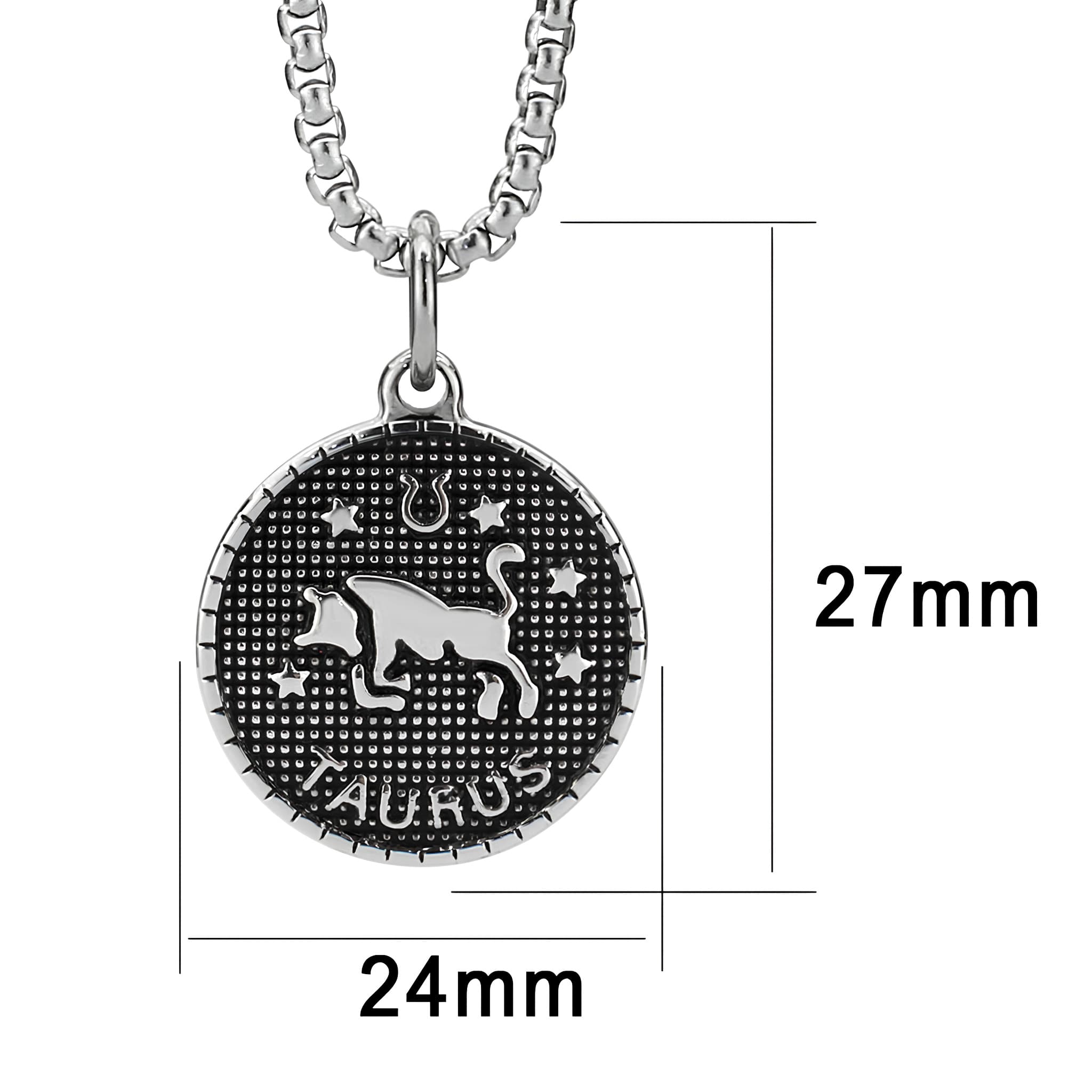 Stainless Steel Silver Taurus Zodiac Coin Pendant Chain Pendant