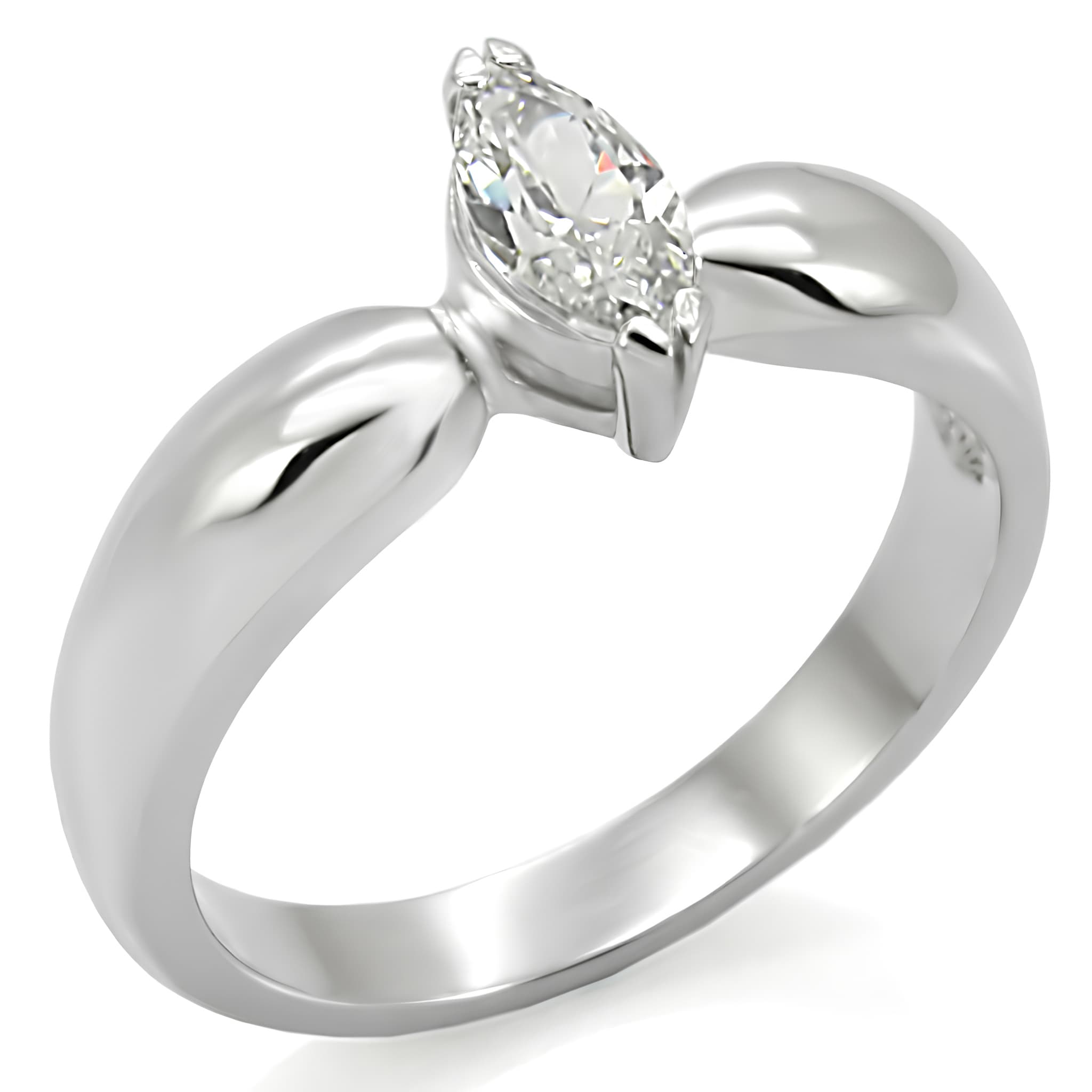 Stainless Steel CZ Marquise Solitaire Bypass Ring
