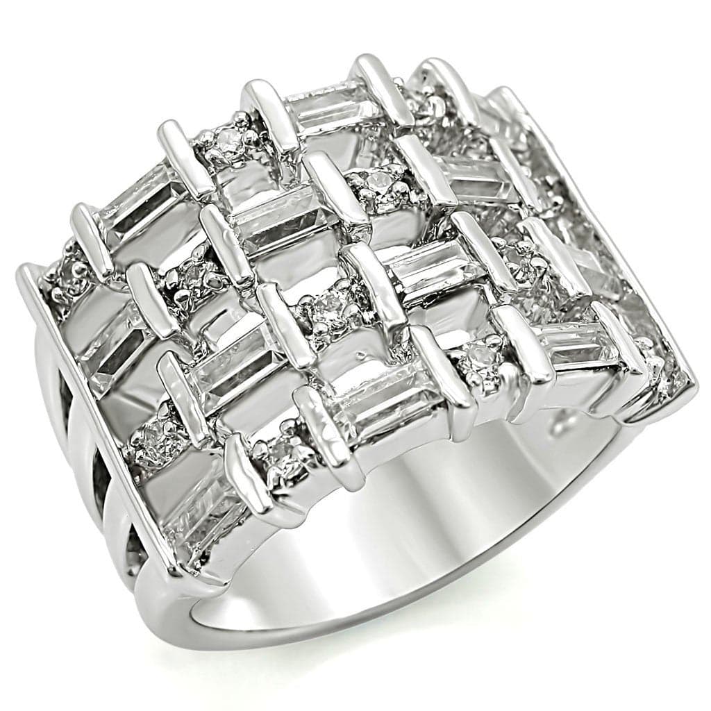 Brass CZ Baguette Basket Weave Wide Band Ring