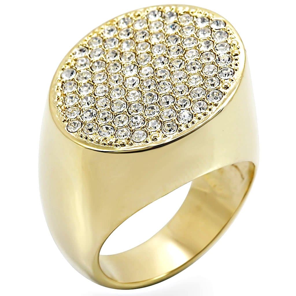 Brass Gold CZ Pavé Oval Signet Ring | The Stainless Jewelry