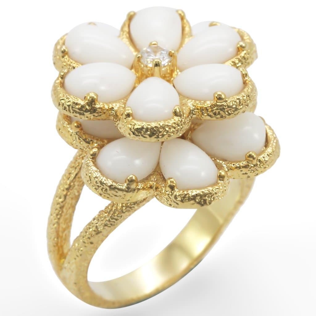 Brass Gold White Enamel Daisy Flower Ring | The Stainless Jewelry