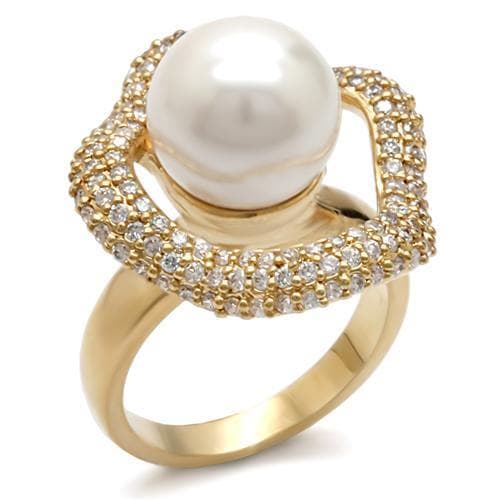 Brass Gold Pearl CZ Halo Ring | The Stainless Jewelry