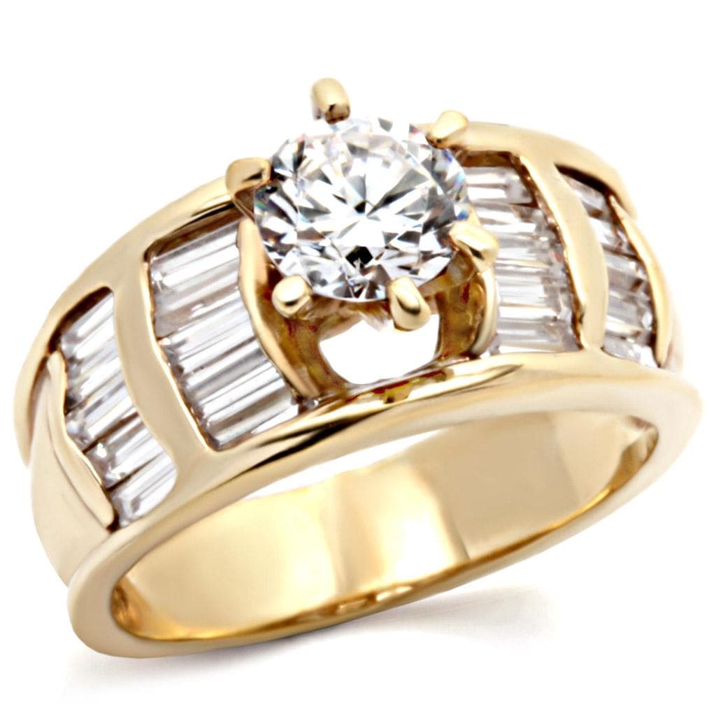 Brass Gold CZ Baguette Channel Wide Band Ring