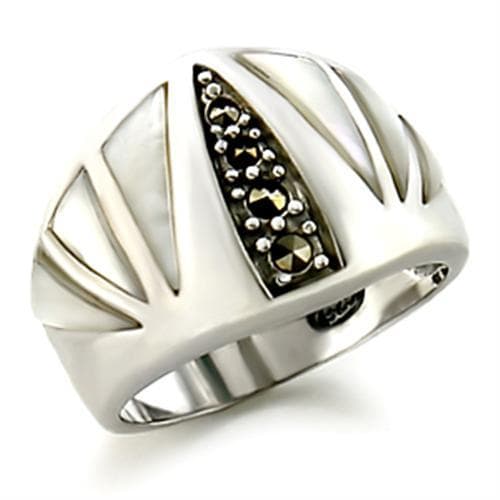 Sterling Silver Marcasite Mother of Pearl Sunburst Dome Ring