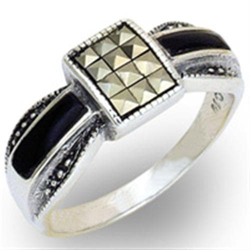 Sterling Silver Marcasite Onyx Buckle Ring