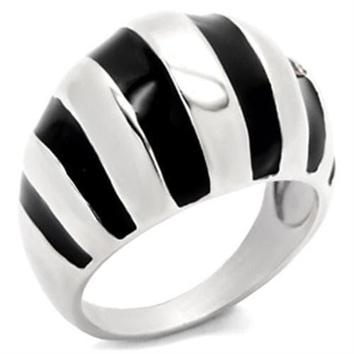 Sterling Silver Black White Enamel Stripe Dome Ring