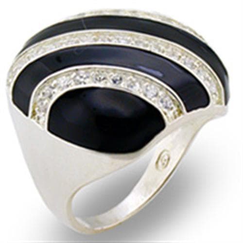 Sterling SilverNavy Blue Enamel CZ Dome Ring