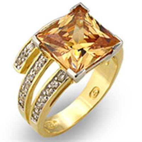 Sterling Silver Gold Champagne CZ Princess Halo Ring