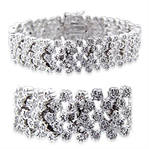Brass CZ Flower Cluster Wide Bracelet | The Stainless Jewelry