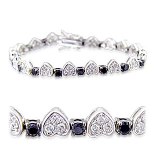 Brass Black White CZ Heart Link Bracelet | The Stainless Jewelry