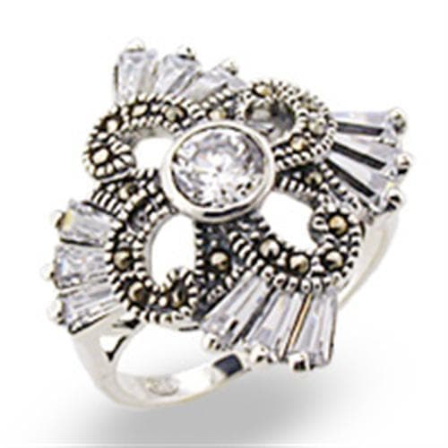 Sterling Silver Marcasite CZ Baguette Starburst Ring