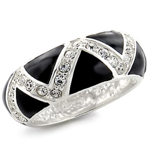 Sterling Silver Black Enamel CZ X Dome Ring