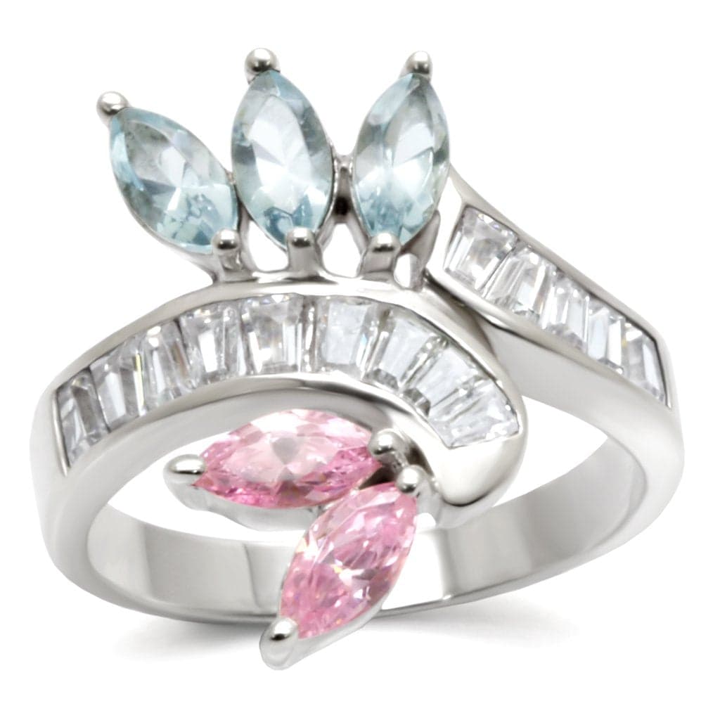 Sterling SilverBlue Pink CZ Marquise Baguette Ring