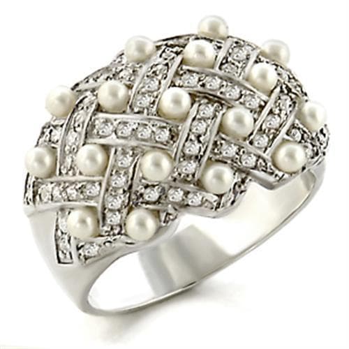 Sterling SilverPearl CZ Woven Basket Dome Ring