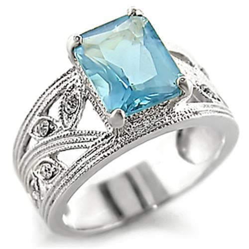 Sterling Silver Blue Topaz Emerald Cut Filigree Ring