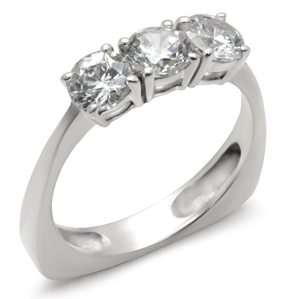 Sterling Silver CZ Round Three-Stone Ring | The Stainless Jewelry