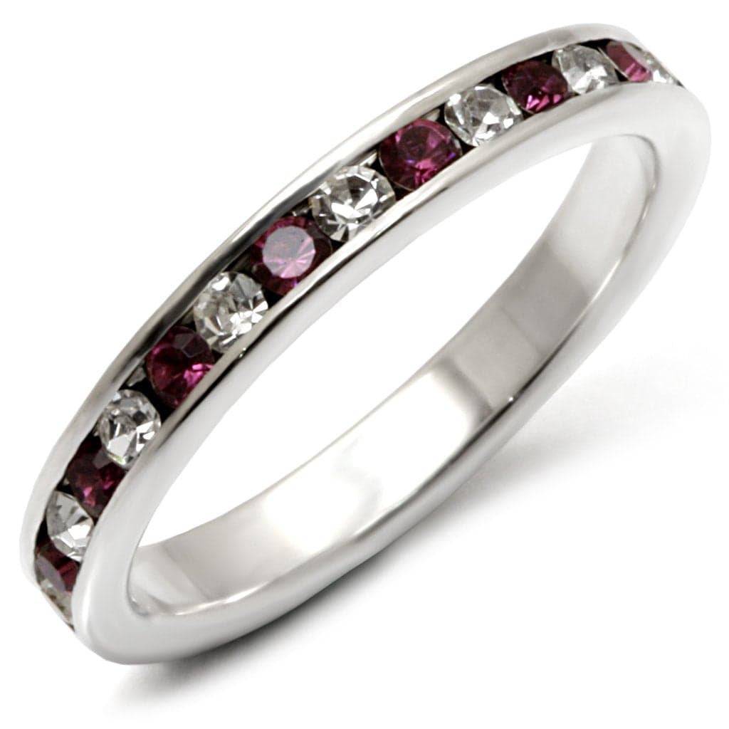 Sterling Silver Pink Garnet Clear Crystal Eternity Ring
