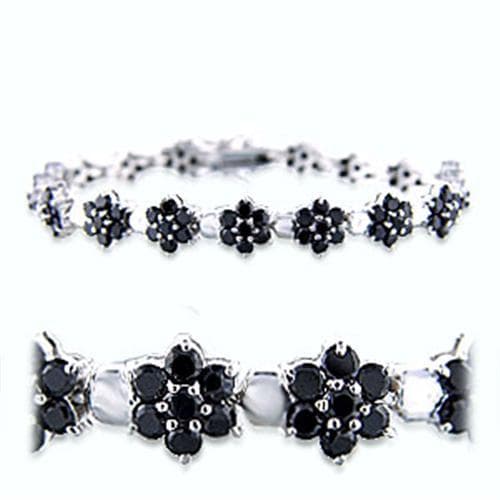 Brass Black CZ Flower Cluster Link Bracelet