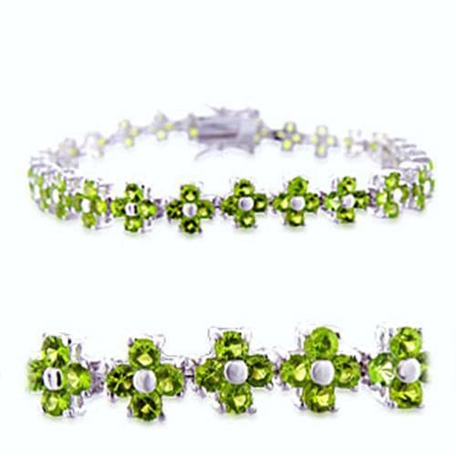 Brass Green Peridot Flower Cluster Link Bracelet
