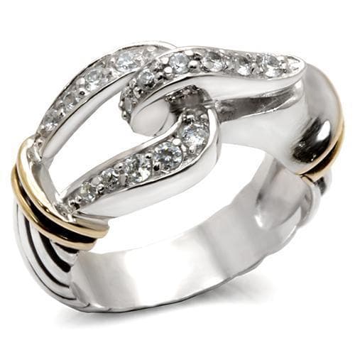 Sterling Silver CZ Pavé Swirl Gold Accent Ring