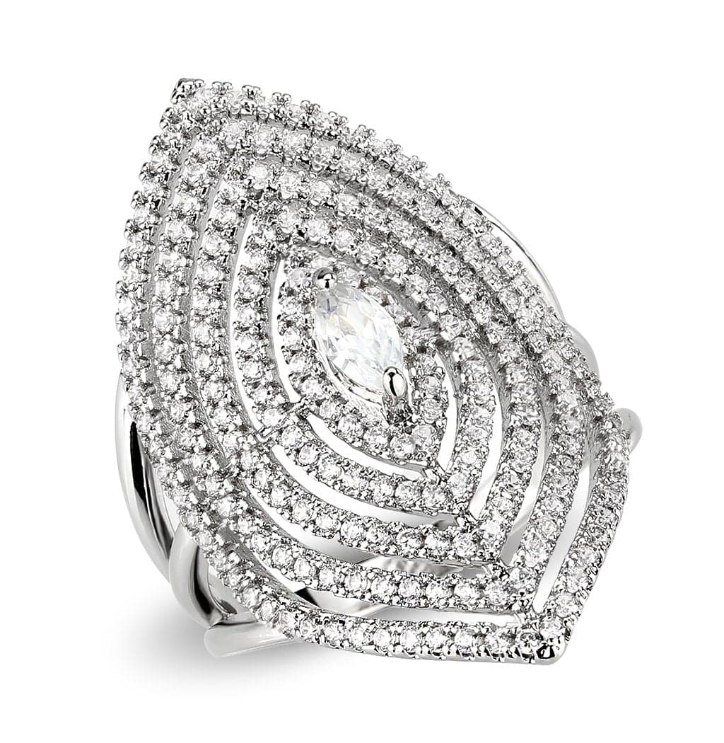 Brass CZ Marquise Eye Multi-Row Pavé Wide Ring